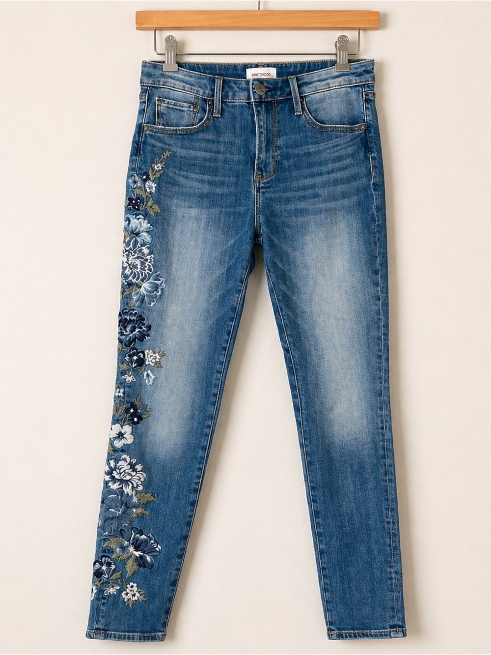 DRIFTWOOD Floral Embroidered Skinny Jeans 26 Jackie Mid Rise Ankle Boho Festival